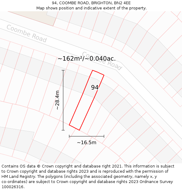 94, COOMBE ROAD, BRIGHTON, BN2 4EE: Plot and title map