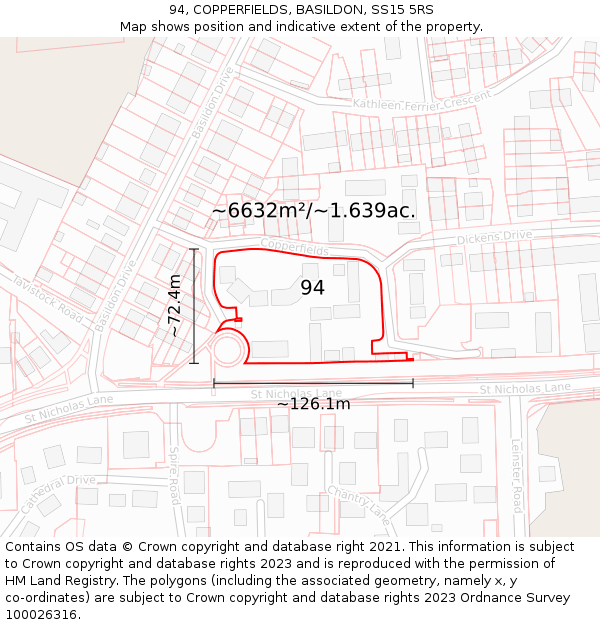 94, COPPERFIELDS, BASILDON, SS15 5RS: Plot and title map