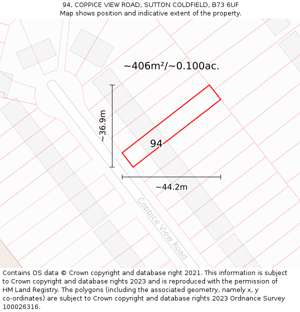 94, COPPICE VIEW ROAD, SUTTON COLDFIELD, B73 6UF: Plot and title map