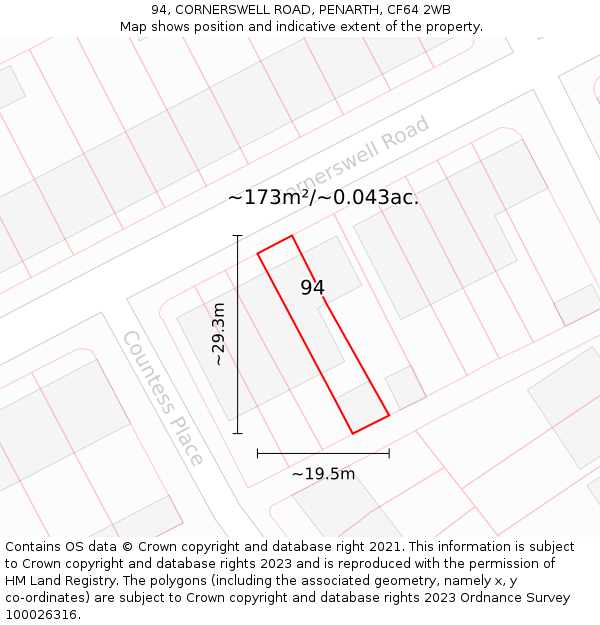 94, CORNERSWELL ROAD, PENARTH, CF64 2WB: Plot and title map