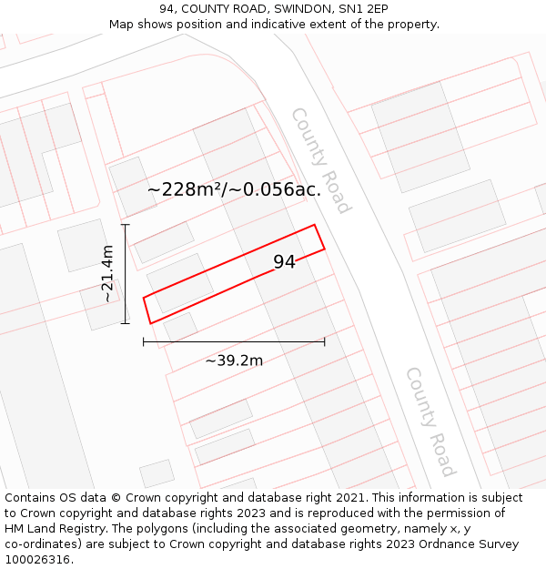 94, COUNTY ROAD, SWINDON, SN1 2EP: Plot and title map