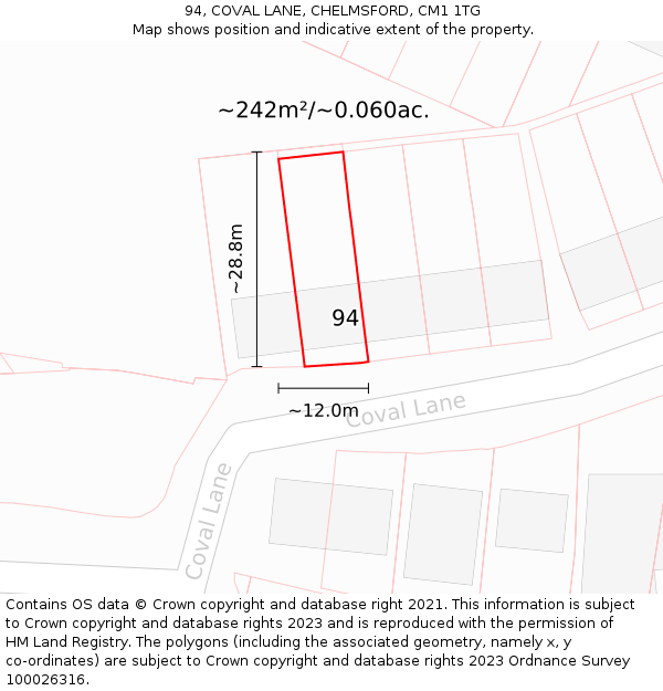 94, COVAL LANE, CHELMSFORD, CM1 1TG: Plot and title map