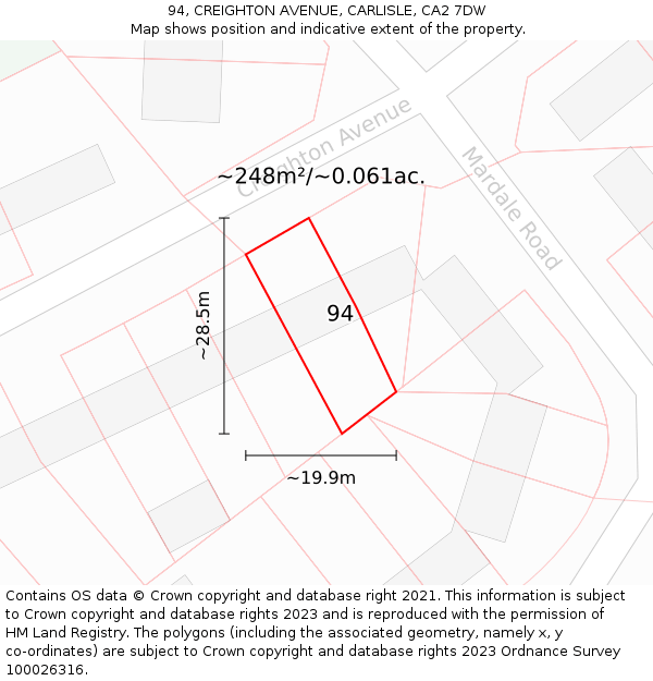 94, CREIGHTON AVENUE, CARLISLE, CA2 7DW: Plot and title map