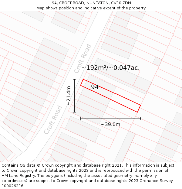94, CROFT ROAD, NUNEATON, CV10 7DN: Plot and title map