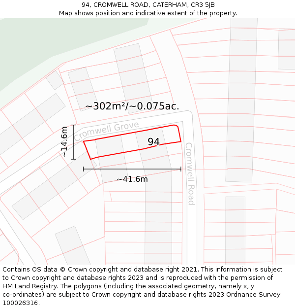 94, CROMWELL ROAD, CATERHAM, CR3 5JB: Plot and title map