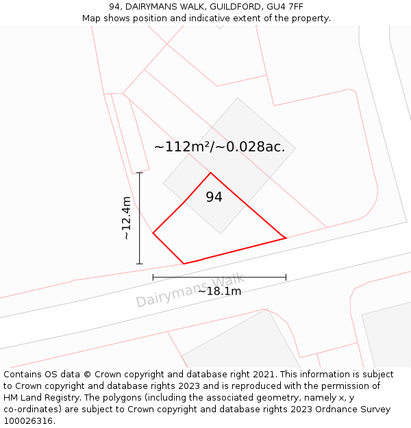 94, DAIRYMANS WALK, GUILDFORD, GU4 7FF: Plot and title map