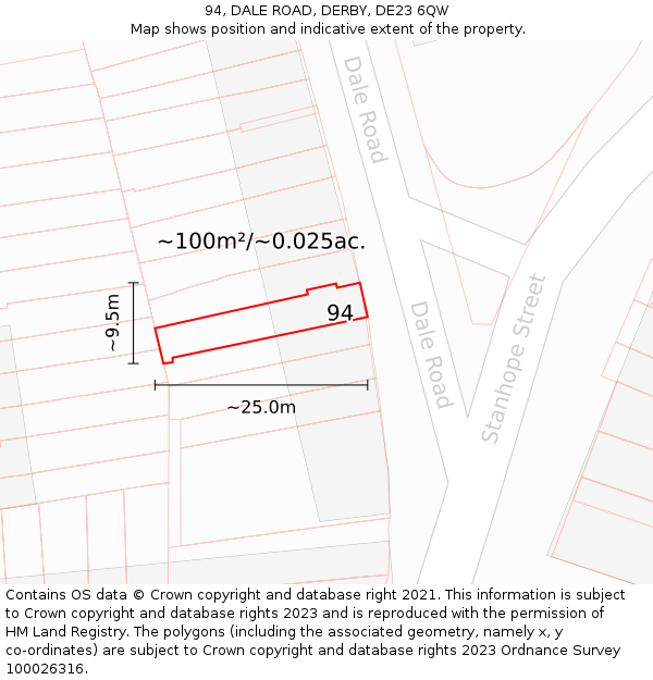 94, DALE ROAD, DERBY, DE23 6QW: Plot and title map
