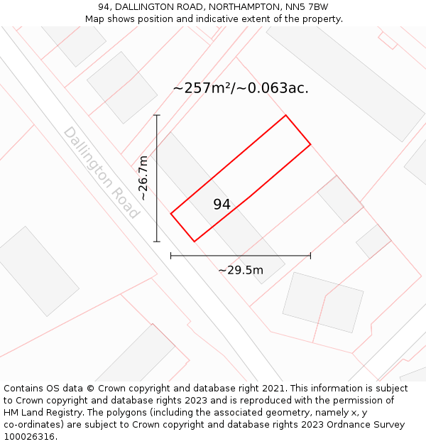 94, DALLINGTON ROAD, NORTHAMPTON, NN5 7BW: Plot and title map