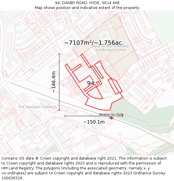 94, DANBY ROAD, HYDE, SK14 4AE: Plot and title map