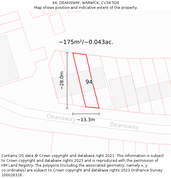 94, DEANSWAY, WARWICK, CV34 5DE: Plot and title map
