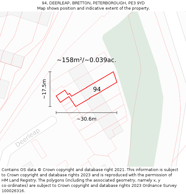 94, DEERLEAP, BRETTON, PETERBOROUGH, PE3 9YD: Plot and title map