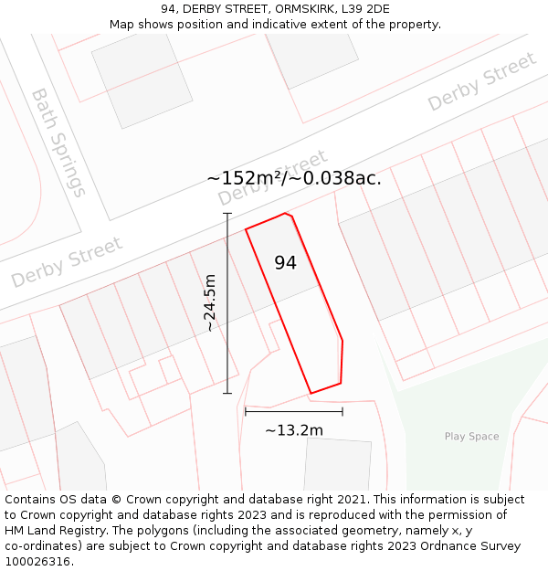 94, DERBY STREET, ORMSKIRK, L39 2DE: Plot and title map