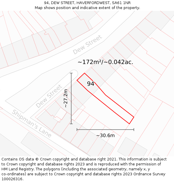 94, DEW STREET, HAVERFORDWEST, SA61 1NR: Plot and title map