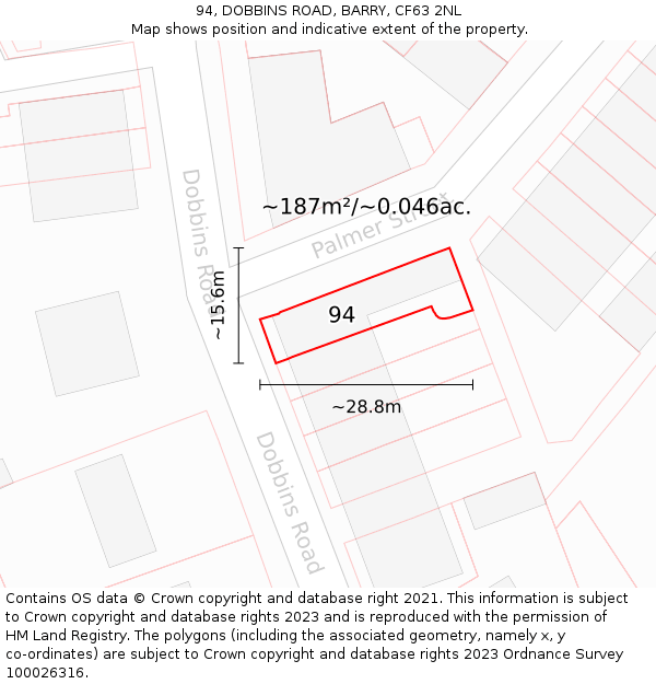 94, DOBBINS ROAD, BARRY, CF63 2NL: Plot and title map