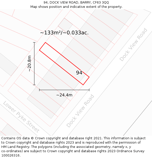 94, DOCK VIEW ROAD, BARRY, CF63 3QQ: Plot and title map