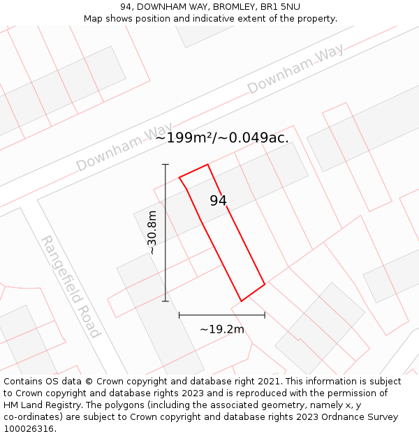 94, DOWNHAM WAY, BROMLEY, BR1 5NU: Plot and title map