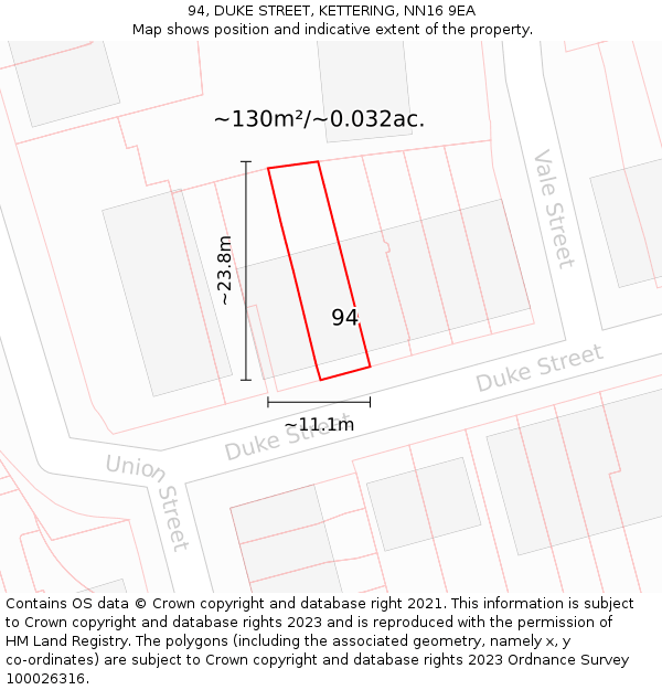 94, DUKE STREET, KETTERING, NN16 9EA: Plot and title map