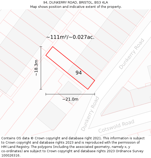 94, DUNKERRY ROAD, BRISTOL, BS3 4LA: Plot and title map