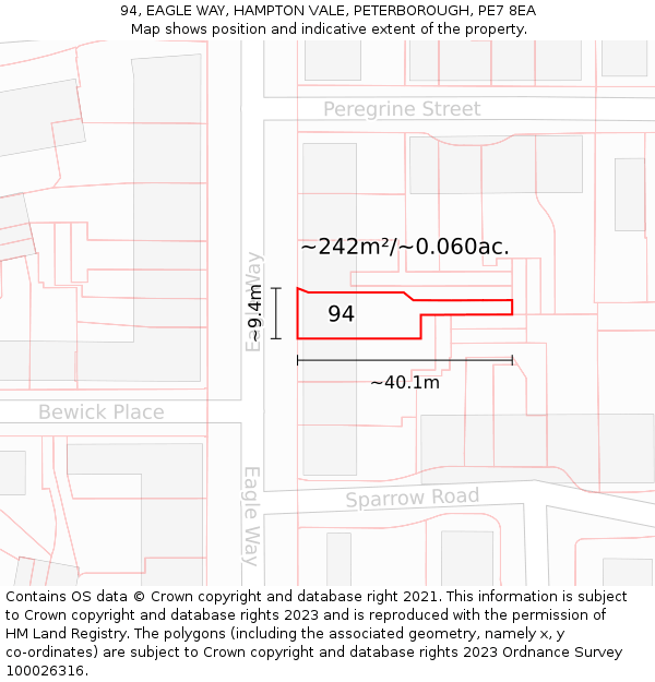 94, EAGLE WAY, HAMPTON VALE, PETERBOROUGH, PE7 8EA: Plot and title map
