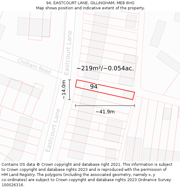 94, EASTCOURT LANE, GILLINGHAM, ME8 6HG: Plot and title map