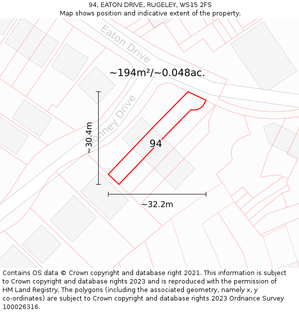 94, EATON DRIVE, RUGELEY, WS15 2FS: Plot and title map