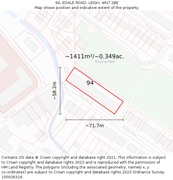 94, EDALE ROAD, LEIGH, WN7 2BE: Plot and title map