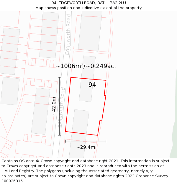 94, EDGEWORTH ROAD, BATH, BA2 2LU: Plot and title map