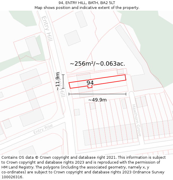 94, ENTRY HILL, BATH, BA2 5LT: Plot and title map