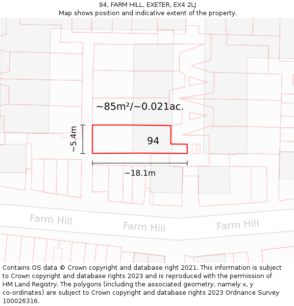 94, FARM HILL, EXETER, EX4 2LJ: Plot and title map