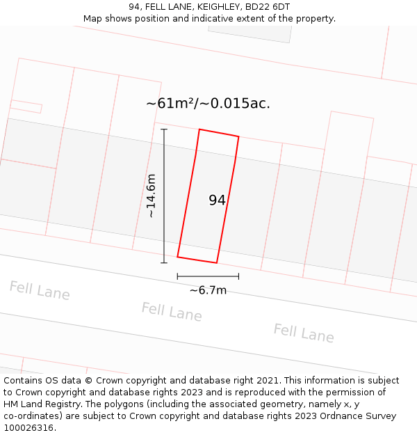 94, FELL LANE, KEIGHLEY, BD22 6DT: Plot and title map
