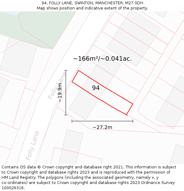 94, FOLLY LANE, SWINTON, MANCHESTER, M27 0DH: Plot and title map