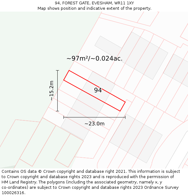 94, FOREST GATE, EVESHAM, WR11 1XY: Plot and title map