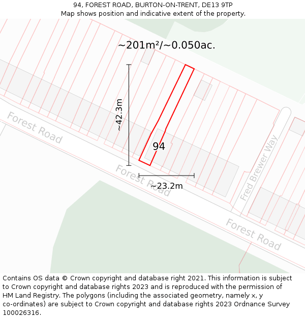 94, FOREST ROAD, BURTON-ON-TRENT, DE13 9TP: Plot and title map