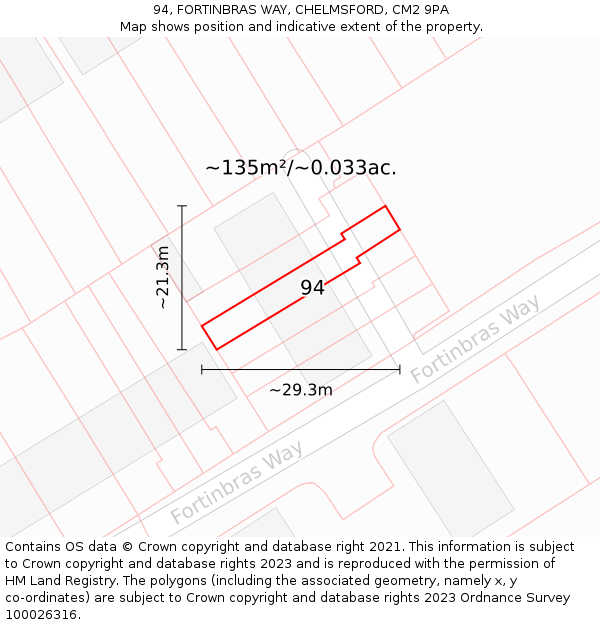 94, FORTINBRAS WAY, CHELMSFORD, CM2 9PA: Plot and title map