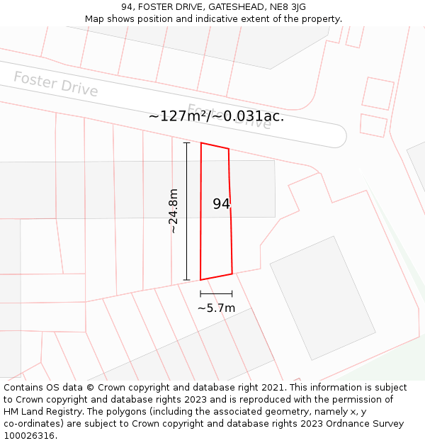 94, FOSTER DRIVE, GATESHEAD, NE8 3JG: Plot and title map