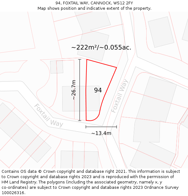 94, FOXTAIL WAY, CANNOCK, WS12 2FY: Plot and title map