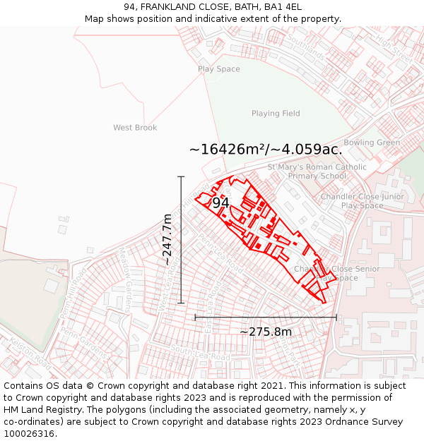 94, FRANKLAND CLOSE, BATH, BA1 4EL: Plot and title map