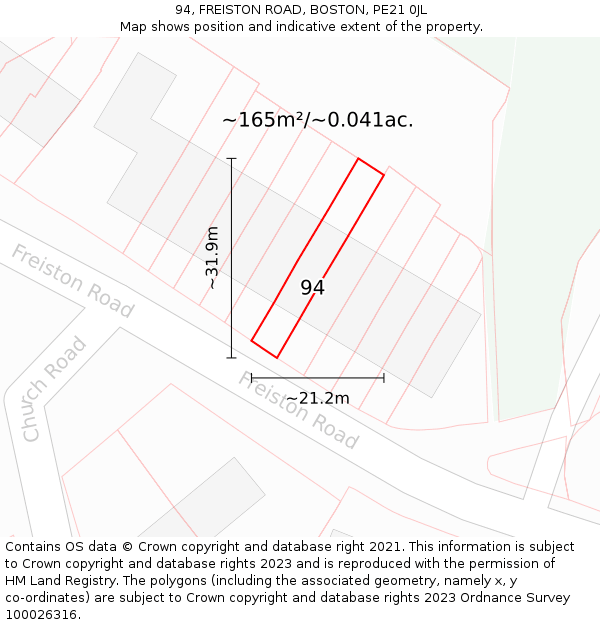 94, FREISTON ROAD, BOSTON, PE21 0JL: Plot and title map