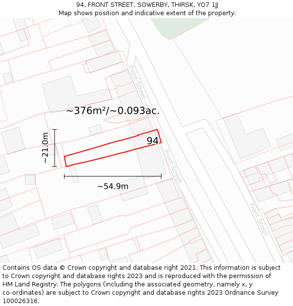 94, FRONT STREET, SOWERBY, THIRSK, YO7 1JJ: Plot and title map