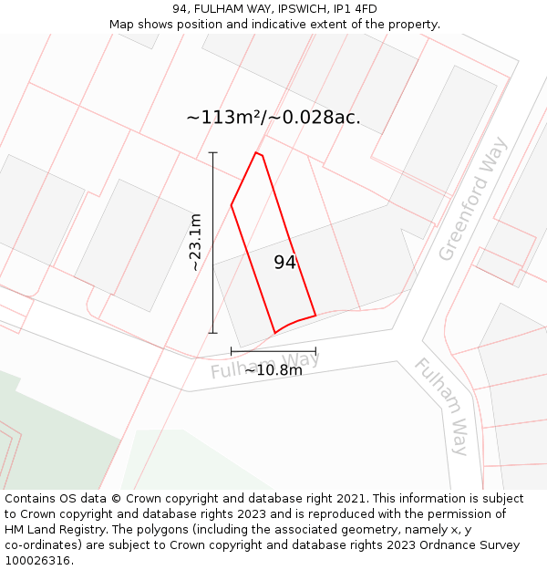 94, FULHAM WAY, IPSWICH, IP1 4FD: Plot and title map
