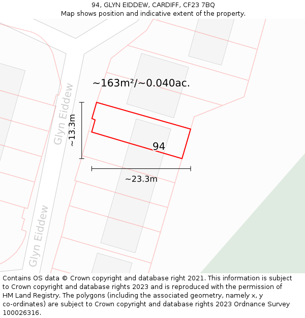 94, GLYN EIDDEW, CARDIFF, CF23 7BQ: Plot and title map