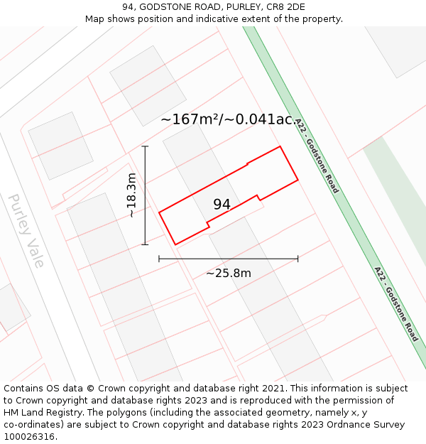 94, GODSTONE ROAD, PURLEY, CR8 2DE: Plot and title map