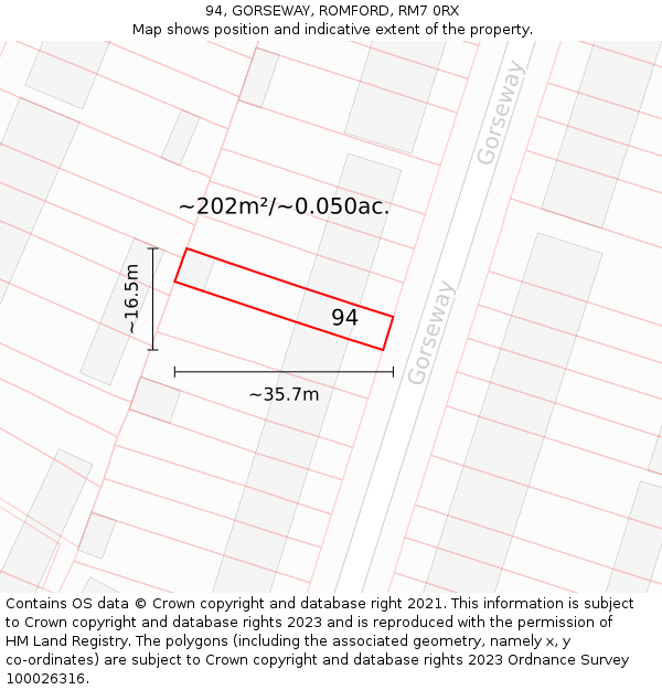 94, GORSEWAY, ROMFORD, RM7 0RX: Plot and title map