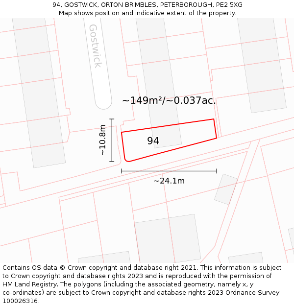94, GOSTWICK, ORTON BRIMBLES, PETERBOROUGH, PE2 5XG: Plot and title map
