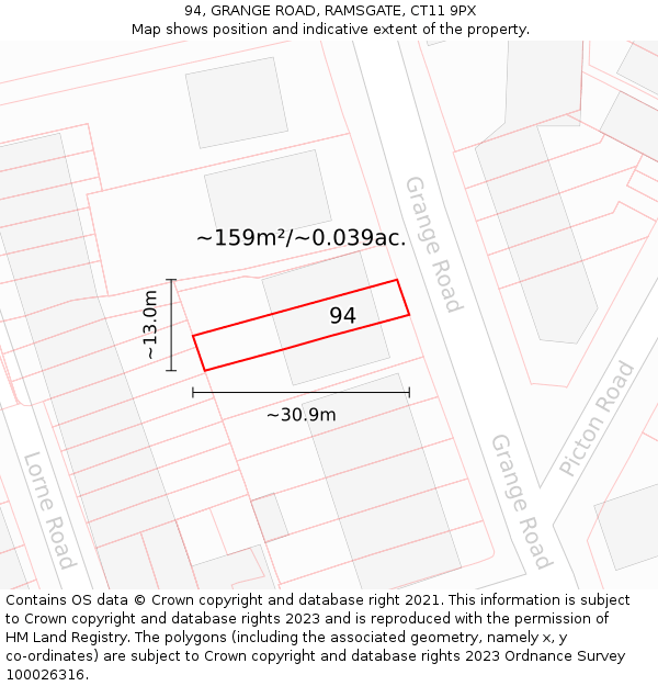 94, GRANGE ROAD, RAMSGATE, CT11 9PX: Plot and title map