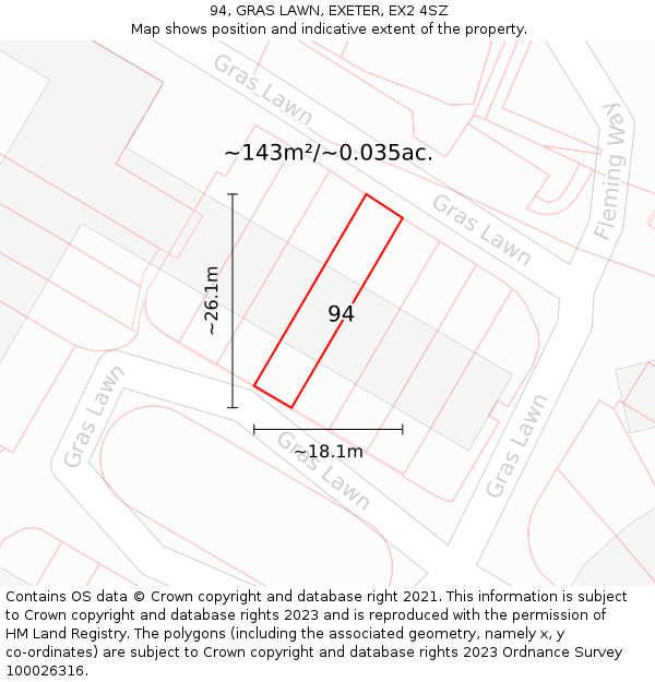 94, GRAS LAWN, EXETER, EX2 4SZ: Plot and title map