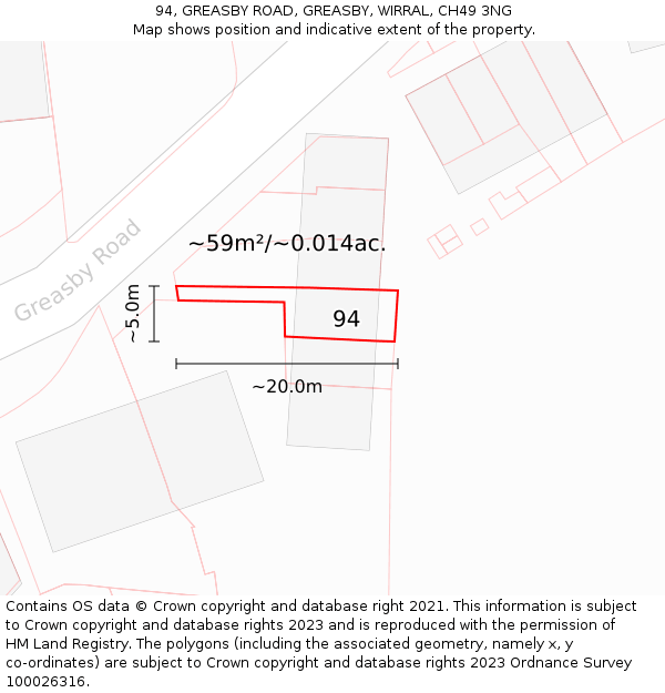 94, GREASBY ROAD, GREASBY, WIRRAL, CH49 3NG: Plot and title map