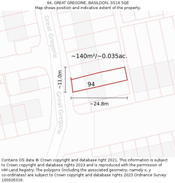 94, GREAT GREGORIE, BASILDON, SS16 5QE: Plot and title map