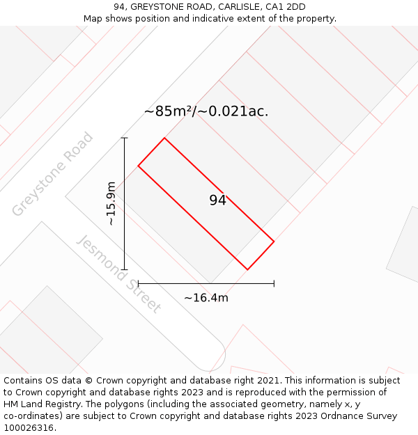 94, GREYSTONE ROAD, CARLISLE, CA1 2DD: Plot and title map
