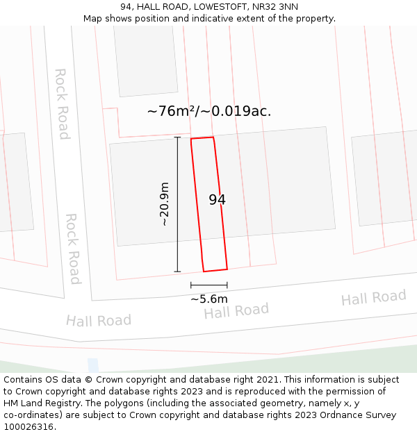 94, HALL ROAD, LOWESTOFT, NR32 3NN: Plot and title map